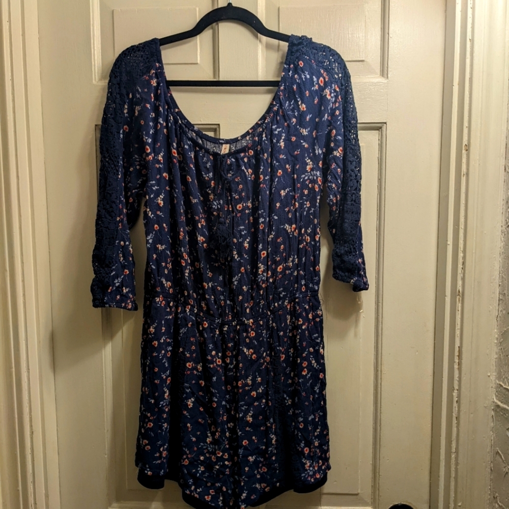 Blue Floral Print Romper